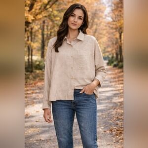 Scotch & Soda Beige Striped Button Down Boxy Shirt Size M